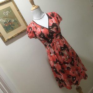 Retro Wrapper Coral Floral Dress